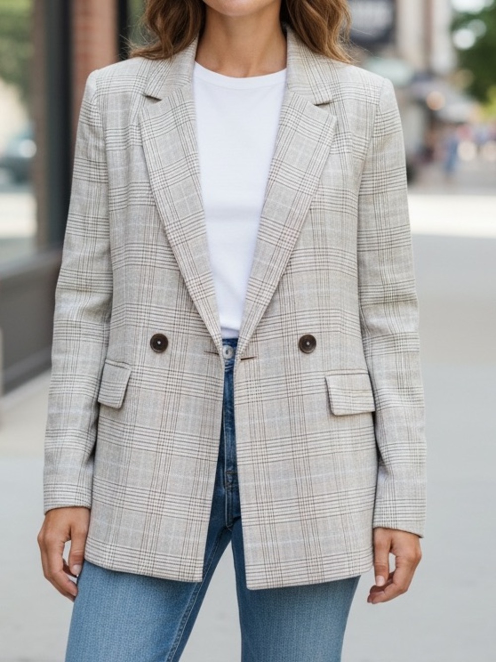 Tommy Hilfiger Classic Beige Plaid Women's Button Up Blazer Size S